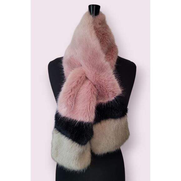 Sam Edelman Faux Fur Neck Warmer | 46” | Pink Black Scarf | EUC - Picture 2 of 7